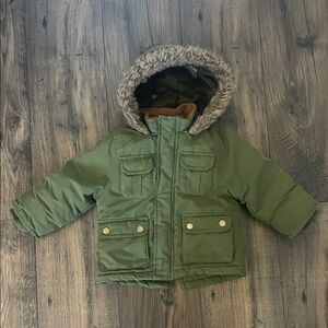 Boys 18 months winter Parka jacket green with fur baby/toddler